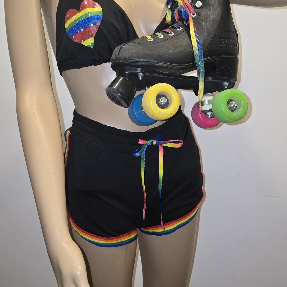 3pce Retro Rainbow ROLLER DISCO Outfit & Skates